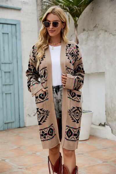 Geometric Open Front Cardigan - Hey Love Boutique