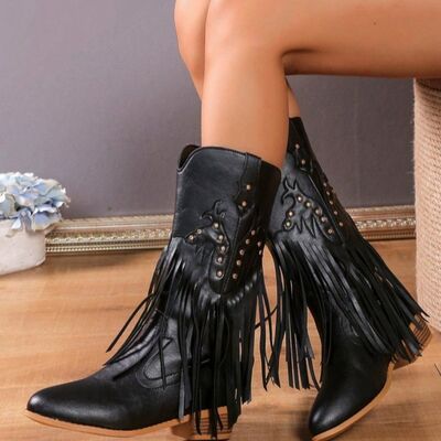 Studded Fringe Leather Boots