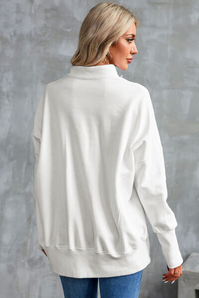 Half Zip Pocketed Dropped Shoulder Sweatshirt - Hey Love Boutique