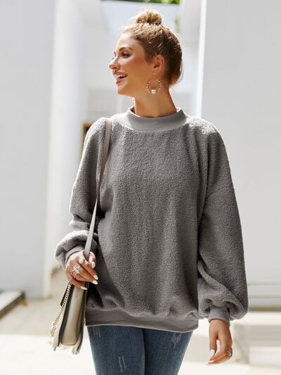 Mock Neck Dropped Shoulder Sweatshirt - Hey Love Boutique