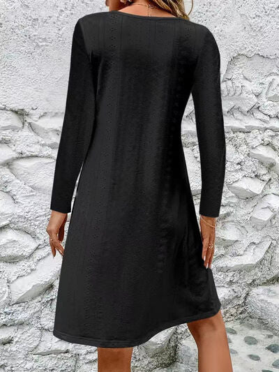 Eyelet Long Sleeve Mini Dress