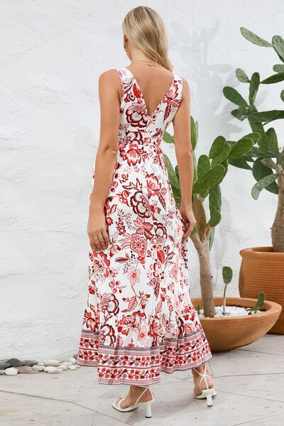 Printed V-Neck Wide Strap Dress - Hey Love Boutique