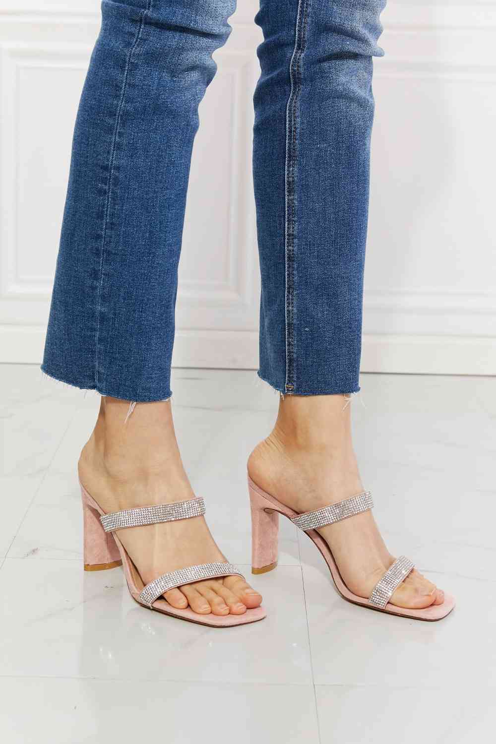 Leave A Little Sparkle Rhinestone Block Heel Sandal