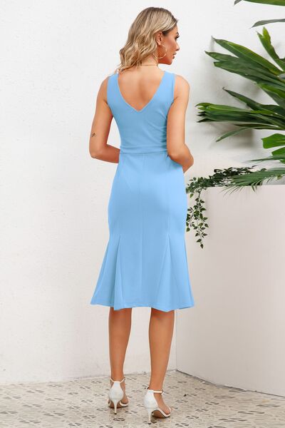 Wide Strap Wrap Fishtail Dress - Hey Love Boutique