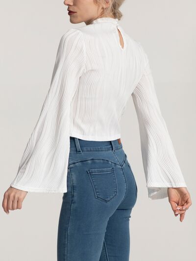 Mock Neck Flare Sleeve Blouse - Hey Love Boutique