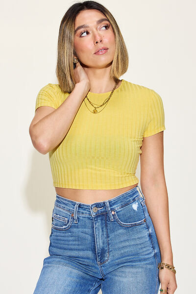 Basic Bae Ribbed Short Sleeve T-Shirt - Hey Love Boutique