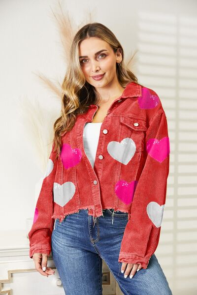 Heart Sequin Dropped Shoulder Jacket - Hey Love Boutique