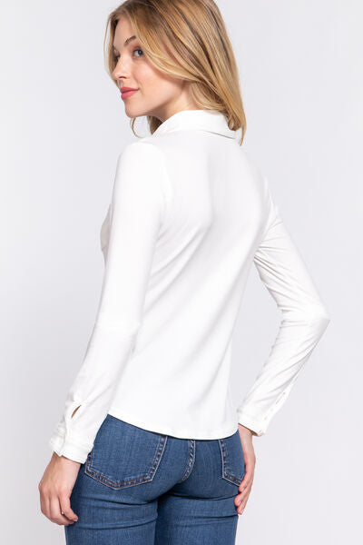 Front Pocket Brushed Shirt - Hey Love Boutique