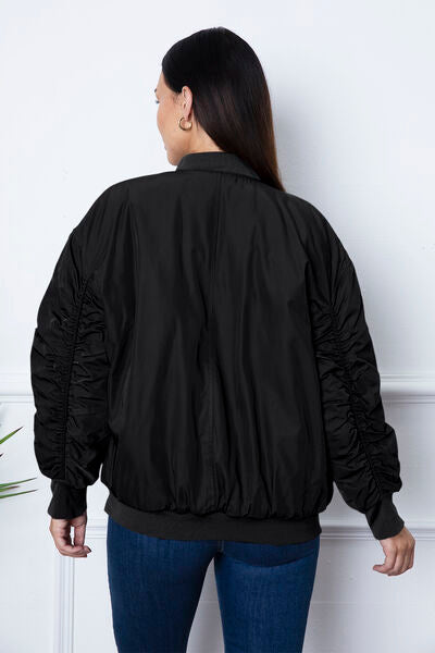 Zip Up Dropped Shoulder Jacket - Hey Love Boutique