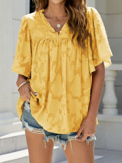 Frill V-Neck Half Sleeve Blouse - Hey Love Boutique