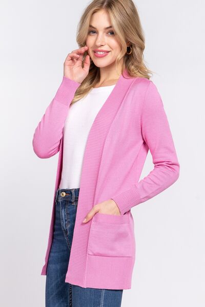 Ribbed Trim Open Front Cardigan - Hey Love Boutique