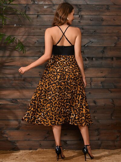 Crisscross Leopard Spaghetti Strap Dress - Hey Love Boutique