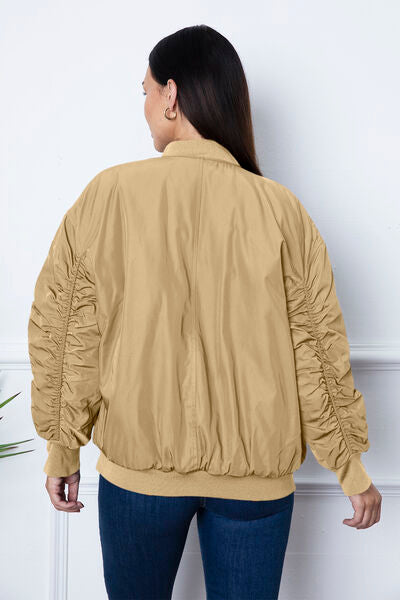 Zip Up Dropped Shoulder Jacket - Hey Love Boutique