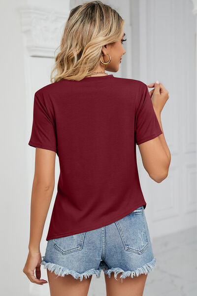 Ruched Round Neck Short Sleeve T-Shirt - Hey Love Boutique