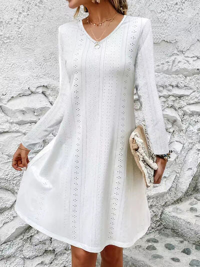 Eyelet Long Sleeve Mini Dress