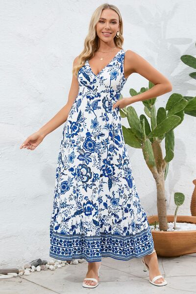 Printed V-Neck Wide Strap Dress - Hey Love Boutique