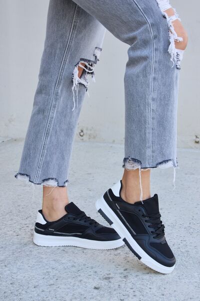 Lace-Up Round Toe Flat Sneakers - Hey Love Boutique