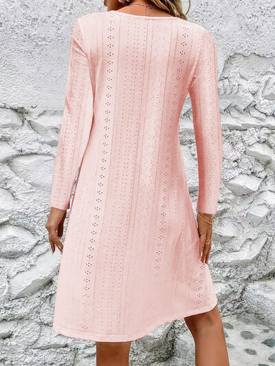 Eyelet Long Sleeve Mini Dress