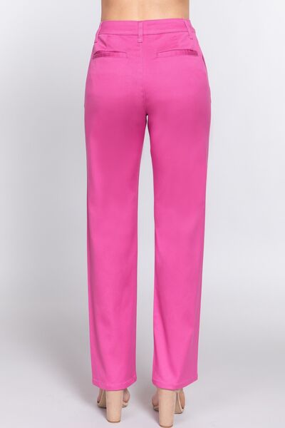 High Waist Straight Twill Pants - Hey Love Boutique