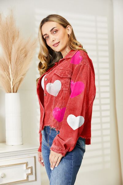 Heart Sequin Dropped Shoulder Jacket - Hey Love Boutique