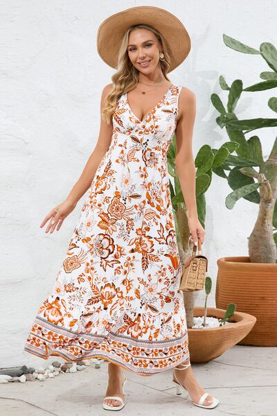 Printed V-Neck Wide Strap Dress - Hey Love Boutique