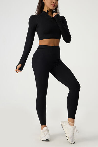 Quarter Zip Raglan Sleeve Top and High Waist Leggings Active Set - Hey Love Boutique