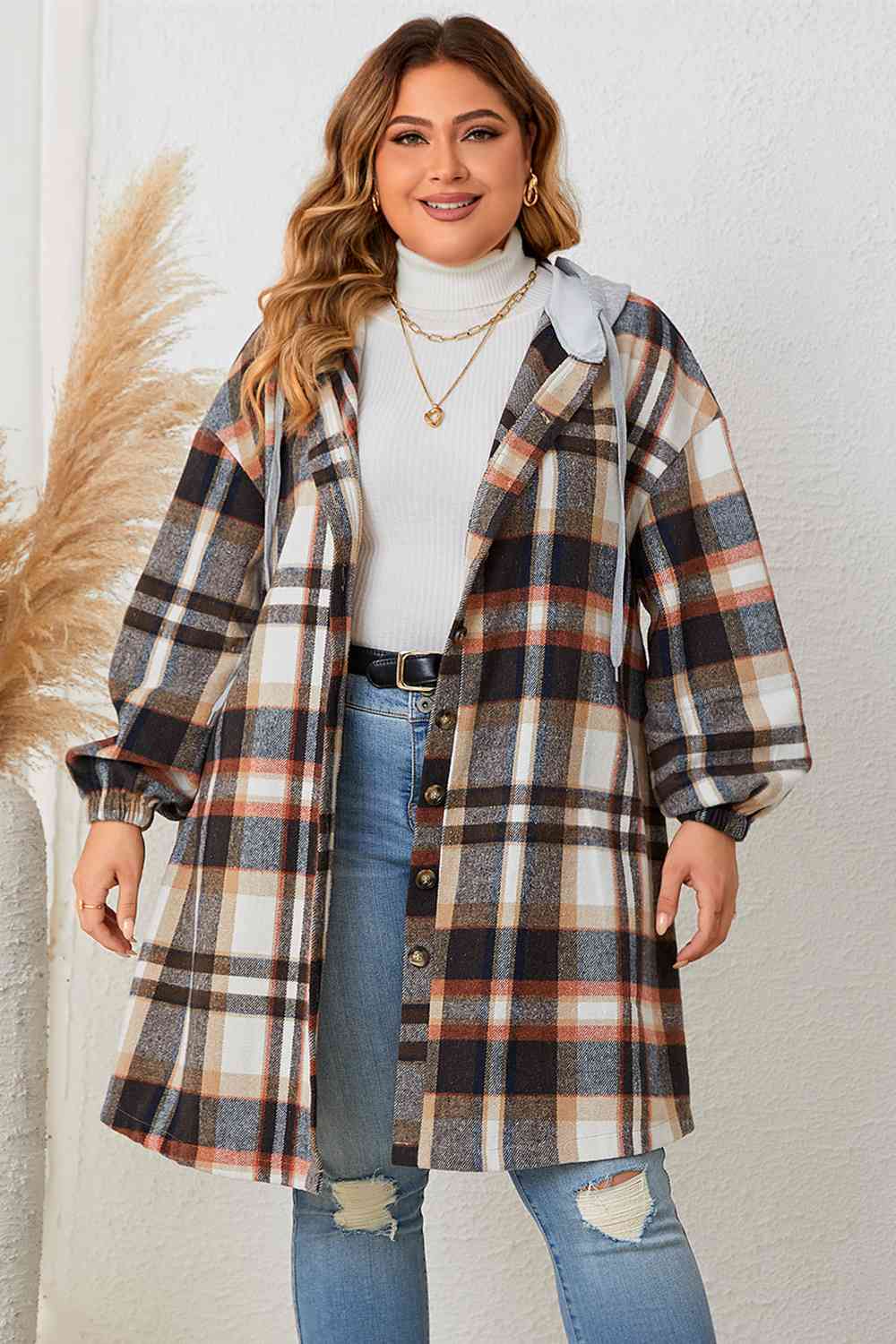 Plus Size Plaid Hooded Coat