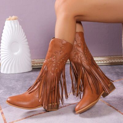 Studded Fringe Leather Boots