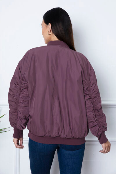 Zip Up Dropped Shoulder Jacket - Hey Love Boutique