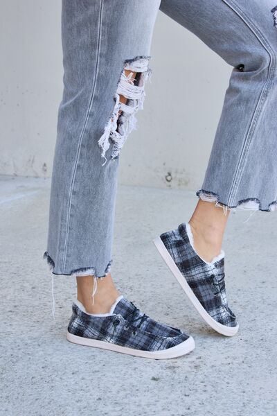 Plaid Plush Flat Sneakers