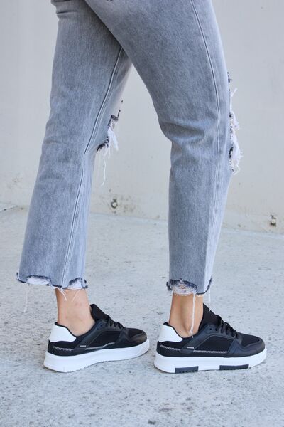 Lace-Up Round Toe Flat Sneakers - Hey Love Boutique