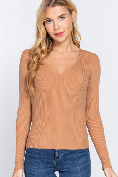 Fitted Viscose Rib Knit Top - Hey Love Boutique