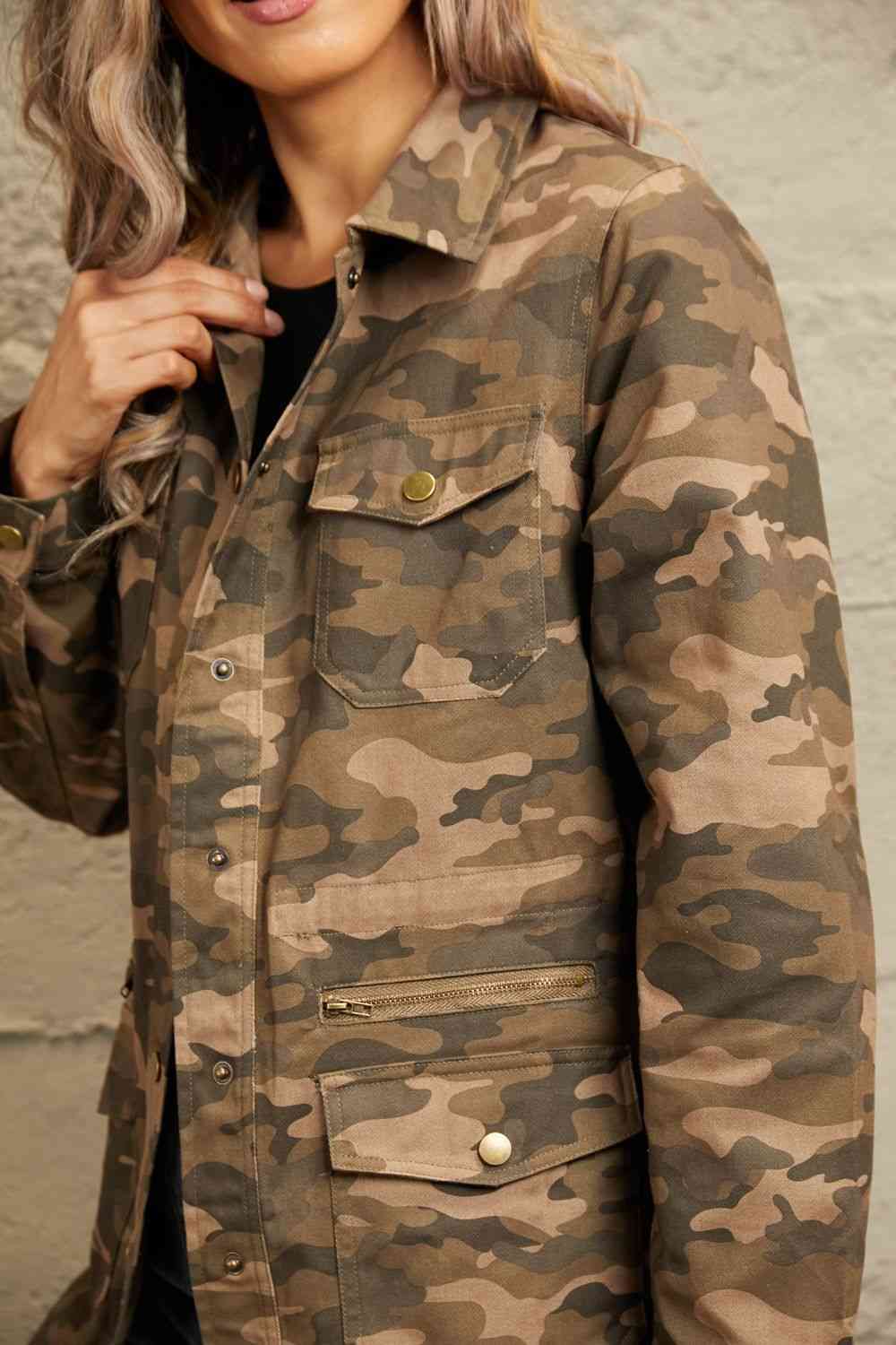 Double Take Camouflage Snap Down Jacket