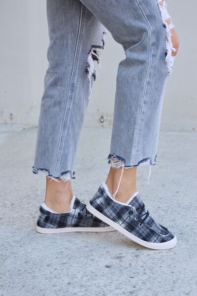 Plaid Plush Flat Sneakers