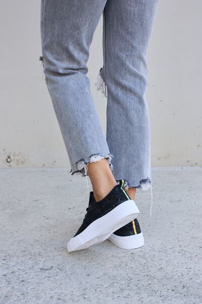 Sequin Lace-Up Platform Sneakers