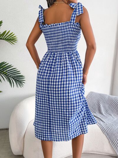 Frill Plaid Square Neck Midi Dress - Hey Love Boutique