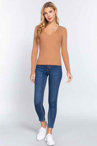 Fitted Viscose Rib Knit Top - Hey Love Boutique