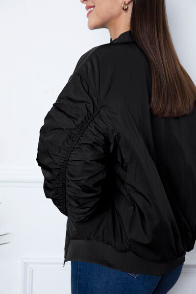 Zip Up Dropped Shoulder Jacket - Hey Love Boutique