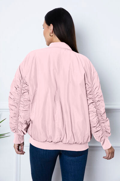 Zip Up Dropped Shoulder Jacket - Hey Love Boutique