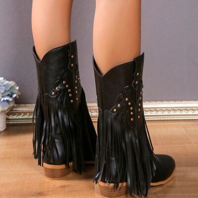 Studded Fringe Leather Boots