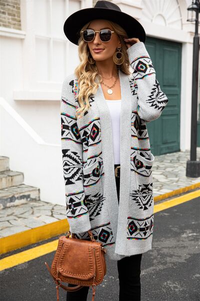 Geometric Open Front Cardigan - Hey Love Boutique