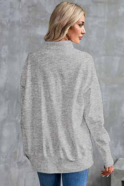 Half Zip Pocketed Dropped Shoulder Sweatshirt - Hey Love Boutique