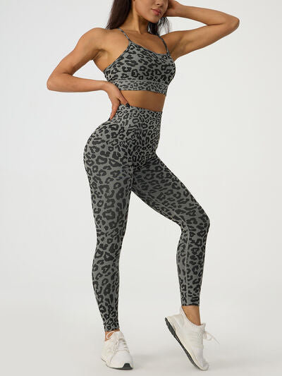 Leopard Crisscross Top and Leggings Active Set - Hey Love Boutique