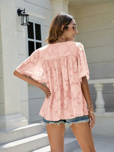 Frill V-Neck Half Sleeve Blouse - Hey Love Boutique