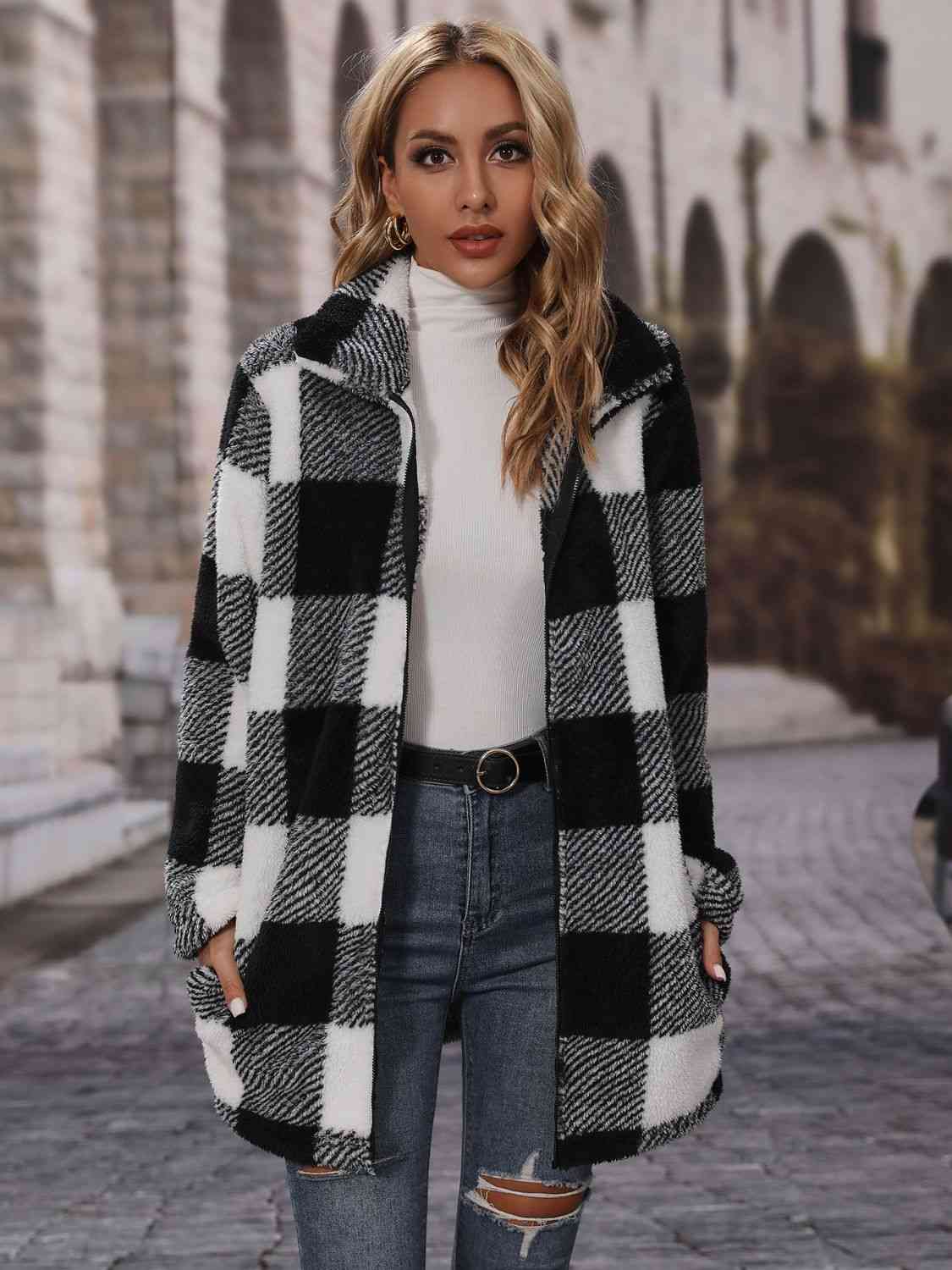 Plaid Coat with Pockets