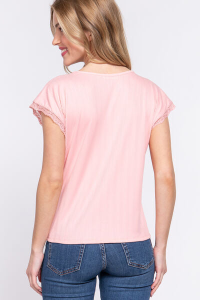 Lace Trim Ribbed Top - Hey Love Boutique