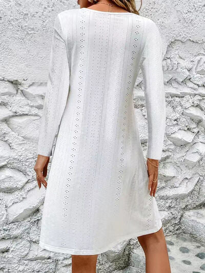 Eyelet Long Sleeve Mini Dress