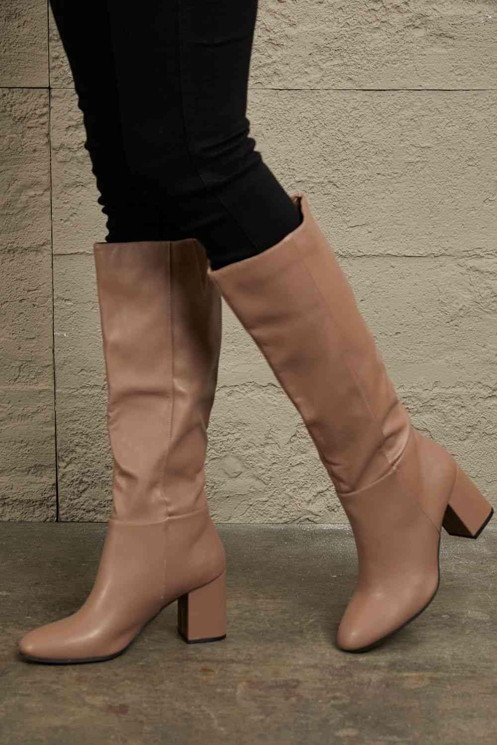 Block Heel Knee High Boots