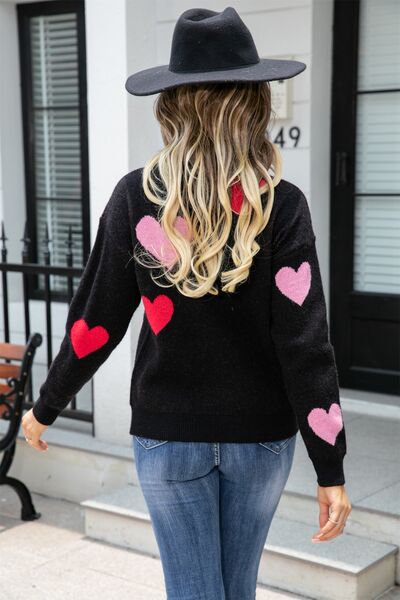 Heart Dropped Shoulder Sweater - Hey Love Boutique