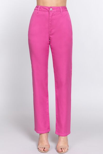 High Waist Straight Twill Pants - Hey Love Boutique